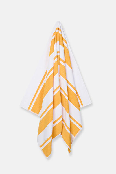 Eros Yellow Long Stripe Patterned Velvet Towel 80X150