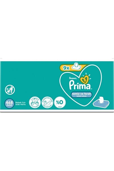 Prima مناشف مبللة منعشة ونظيفة 52 قطعة 9 عبوات