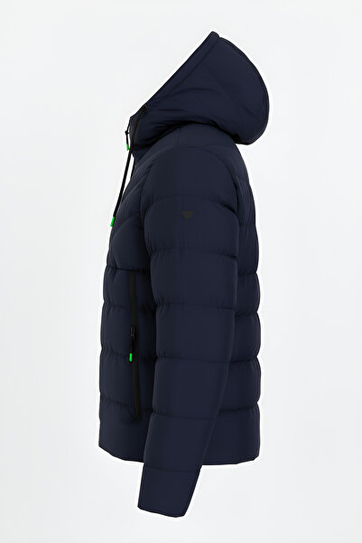CIVILTIPOLO Men's Dark Blue Water and Windproof Hooded Thick Fur-Lined Puffer Coat & Jacket