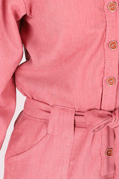 armonika Γυναικεία ανοιχτόχρωμη βελούδινη φόρμα με κουμπιά μπροστά και τσέπες με ζώνη ARM-25K001084