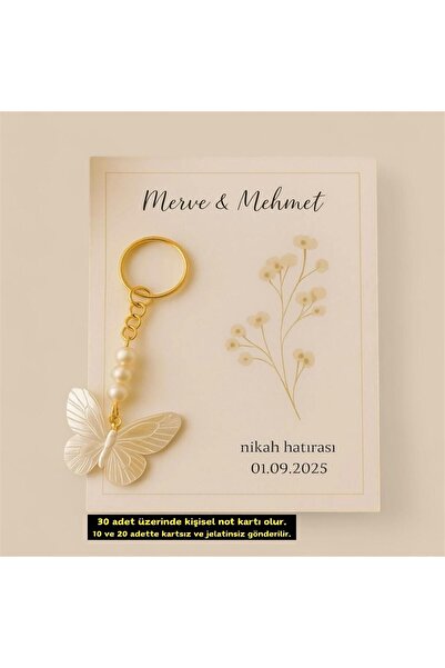 eSLeTc 10 ADET KELEBEK ANAHTARLIK HEDİYE KARTI SİYAH YAZI SÖZ NİŞAN KINA DÜĞÜN