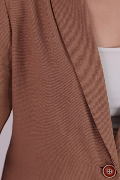 armonika Γυναικείο μπουφάν με μονό κουμπί με ριγέ μανίκι σκούρο βιζόν ARM-22K 001122