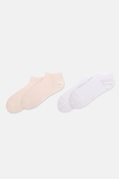 Eros White-Salmon Women's 2-Piece Bamboo Basic Booties Socks