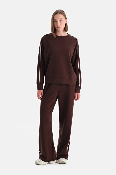 Eros Brown Women's Modal Double Piping Detailed Sweatpants