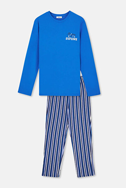 Eros Mavi Erkek Uzun Kollu Pijama Takımı