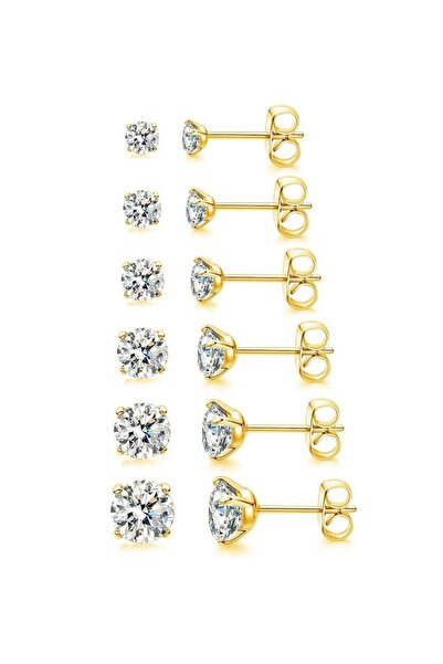 huitich طقم أقراط مرصعة بالزركونيا المكعبة مطلية بالذهب، مكون من 5 أزواج