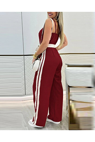 COjans Mdb Women's Strapless Viscose Two-Thread Jumpsuit with Waist Belt