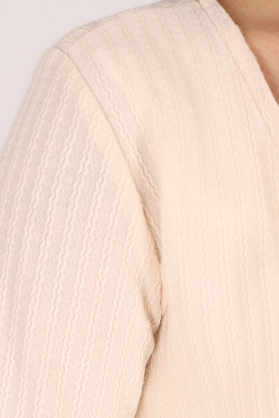 armonika Women's Cream V-Neck Soft Textured Tie-Front Knit Cardigan with Elasticated Sleeves Arm-26K001010