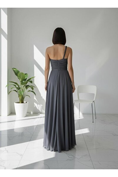 MAXXE 4923ST Helen Tek Omuz Saten Elbise