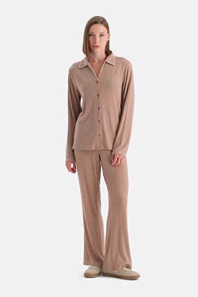 Eros Bej Örgü Detaylı Pantolon