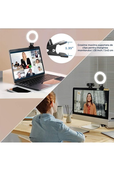 Timebox LED Ring Light for Video Conferences, , 3 Colors and 5 Brightness Levels, Monitor Mount, USB Powered