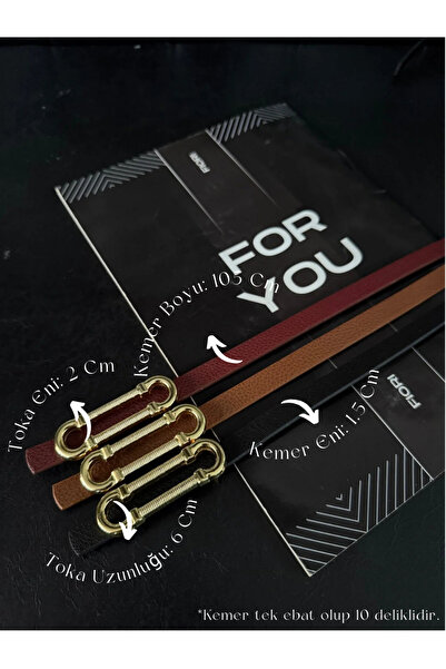 Fiori 3’lü Gold Tokalı İnce Kemer, Pantolon Kemeri, Gömlek Kemeri, Ceket Keme...