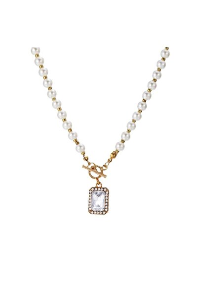 huitich قلادة من اللؤلؤ الصناعي مع قلادة من الكريستال