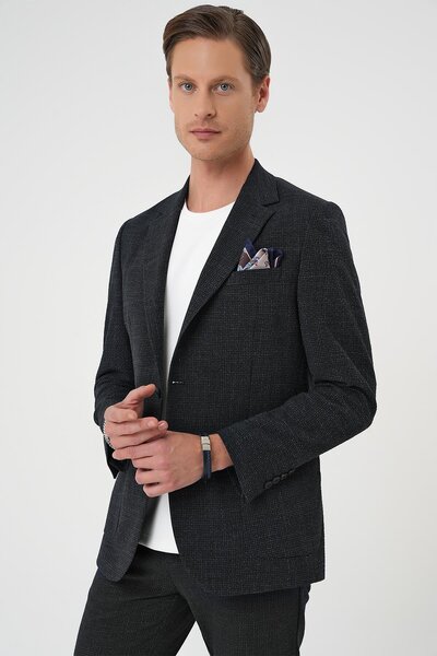 Efor Comfort Fit Torba Cep Pötikare Gofre Kumaş Esnek Casual Lacivert Ceket C 669