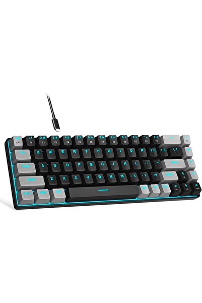 Timebox Tastatură mecanică de gaming, 60%, lumini LED, 68 de taste, cu cablu Type-C, comutator roșu, portabilă, neagră