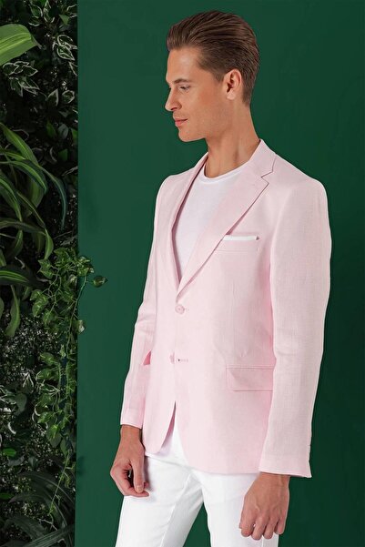 Efor Comfort Fit Çift Yırtmaç %100 Keten Casual Pembe Ceket C 668