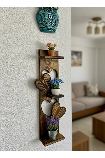 OEM Doğal Çam Ahşap Kalpli Duvar Rafı