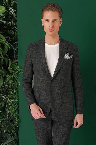 Efor Comfort Fit Torba Cep Pötikare Gofre Kumaş Esnek Casual Siyah Ceket C 669