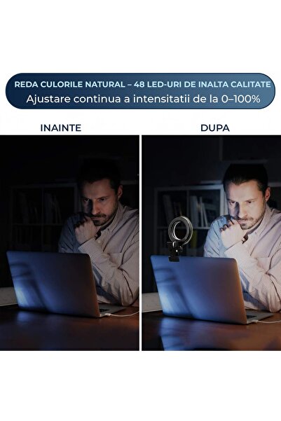 Timebox LED Ring Light for Video Conferences, , 3 Colors and 5 Brightness Levels, Monitor Mount, USB Powered