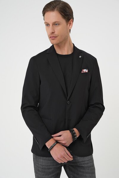 Efor Regular Kalıp Mono Yaka Torba Cep Casual Siyah Ceket C 709