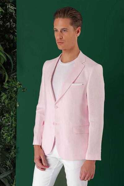 Efor Comfort Fit Çift Yırtmaç %100 Keten Casual Pembe Ceket C 668