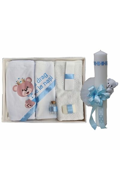 OEM Set Botez din Trusou cu 6 piese cu ursulet maro si Lumanare de lungime 35...