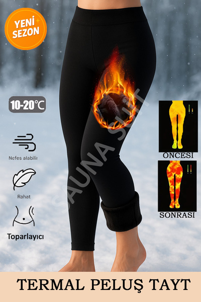 SAUNA SUIT Kadın Siyah Yüksek Bel Sauna Içi Peluş Termal Taytblt