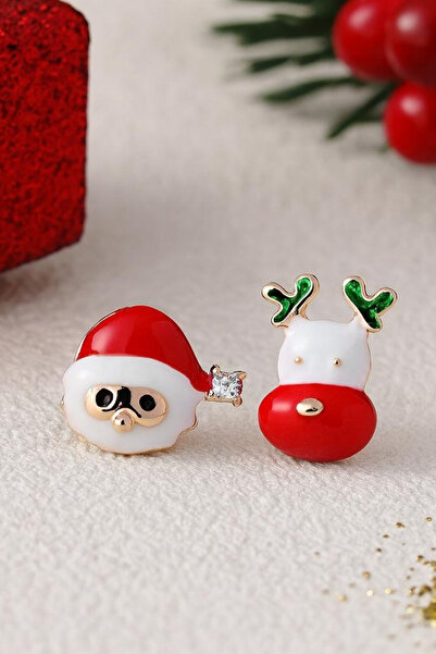 Jaida Moda أقراط نسائية صغيرة بتصميم روز سانتا كلوز ورنة للعام الجديد