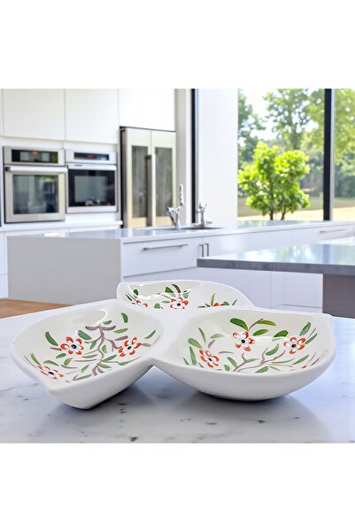 sharp&art Hand Processed Ceramic Breakfast Bowl, Biscuit Bowl, Sauce Bowl, 3 Compartments, for Practical Use, 6 Different Models