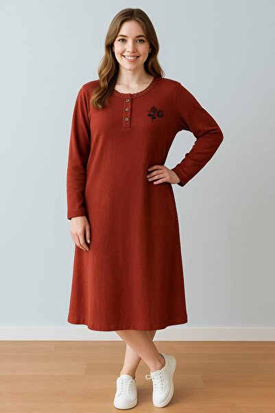 MAY MARA Plus Size Nightgown with Reported and Winterized Charming Detailing, with Embroidered Chest and Lace Details