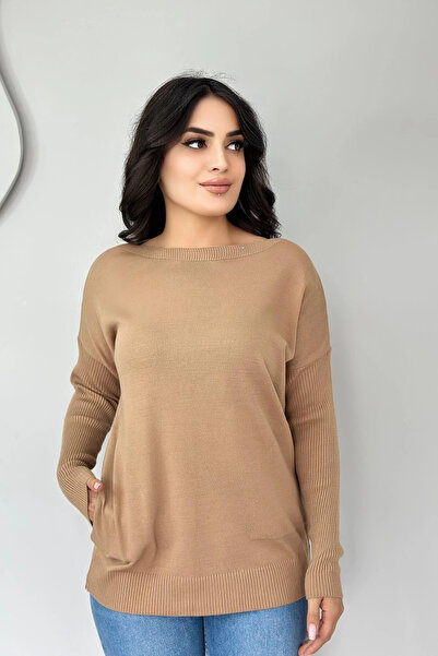 Bİ.GİYSEN Bluză de tricotat pentru femei VİZON, cu decolteu rotund, cu buzuna...