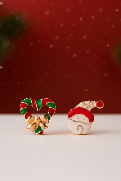 Jaida Moda أقراط عيد الميلاد للسيدات على شكل سانتا كلوز وقلب على شكل فيونكة