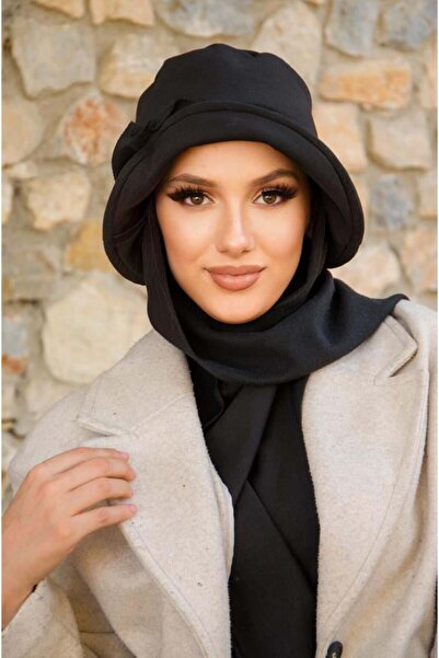 Aişe tesettür Vintage Hat with Black Accessory Detail Scarf