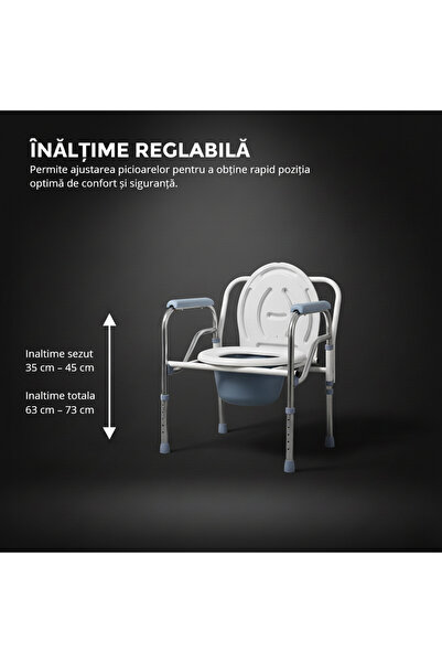 EvoSmart ™ Scaun de toaletă mobil Y01, înălțime reglabilă, oțel și oțel inoxidabil, alb