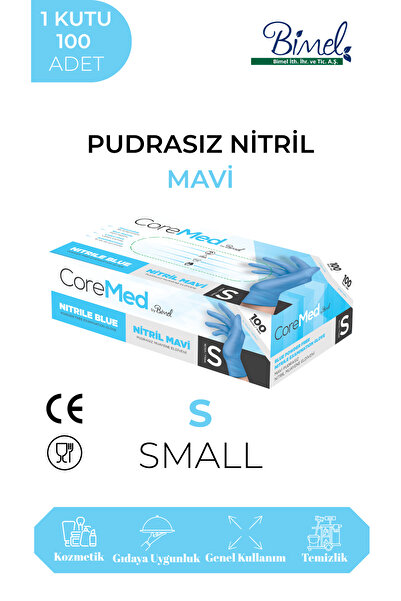 COREMED Nitril Mavi Muayene Eldiveni S - 1 Paket 100 lü