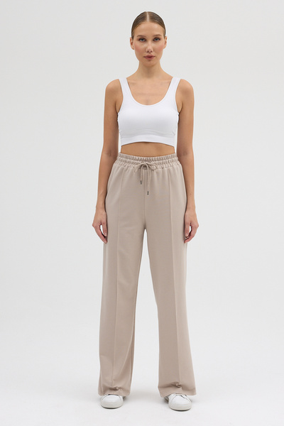Mezka Γυναικείο μπεζ με ρέλι παντελόνι με 2 κλωστές με ελαστική μέση
