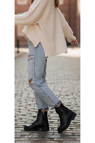 By Ramon Caliente Kadın Postal Siyah Fermuarlı Bağcıklı Kaymaz Taban Bot Kasımda ışıltını konuştur