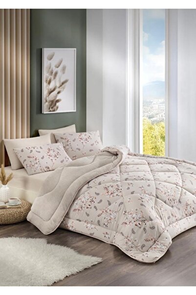 DAMIEN Çift Kişilik Welsoft Yorgan Uyku Seti Bej Etnik | Lastikli Çarşaflı | Çeyiz Seti | Çeyiz Takımı |