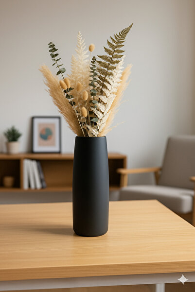 Lapida Home Decor Vază modernă lungă din piatră – Vază cilindrică neagră |   Accesoriu Decorativ pentru Casa 25 Cm