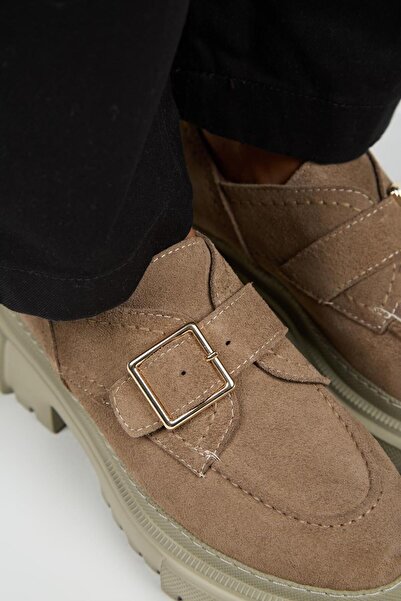 Manijero Gloria Women's Genuine Leather Loafer Belted Buckle Mink Suede Shoes