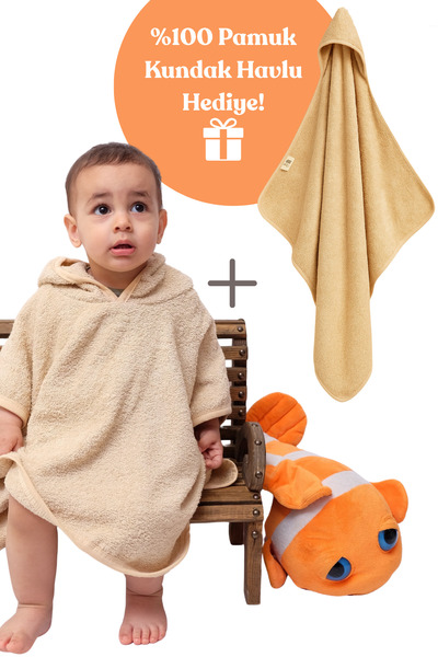 Damla Organic 100% Cotton Hooded Beach Kids Baby Poncho Bathrobe Bath Towel Hooded