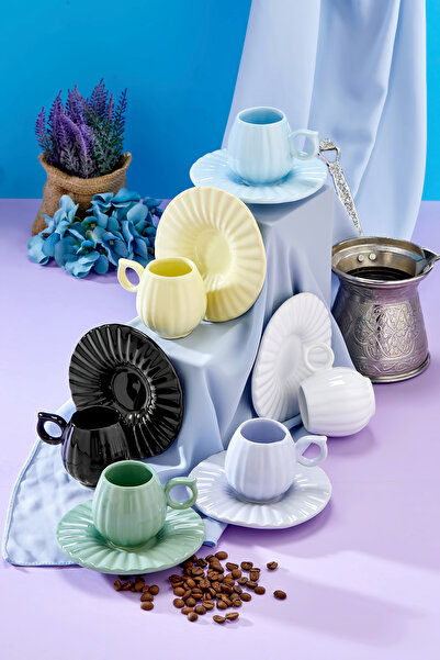 Yumuk Shop 6 Kişilik 12 Parça Lüks Pure Colourful Kahve Fincan Takımı