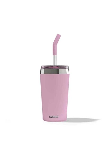 SIGG Helia Vacuum Stainless Steel Thermos Mug Pink Color Bpa Free 450 ml with Glass Straw and Cleaning Brush
