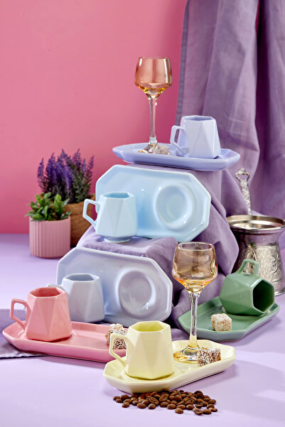 Yumuk Shop 6 Kişilik 12 Parça Sunumlu Prizma Kahve Fincan Takımı