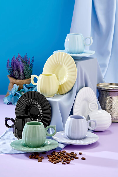 Yumuk Shop 6 Kişilik 12 Parça Lüks Pure Colourful Kahve Fincan Takımı