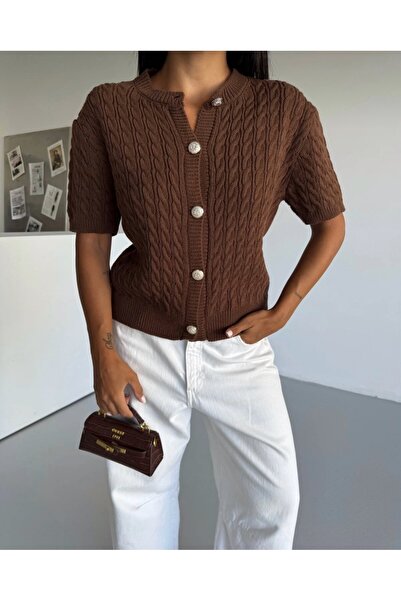 Serenay Atelier Γυναικεία πλεκτά με κοντό μανίκι Crew Neck Hair Knit