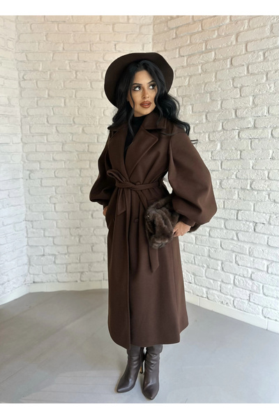 moneta boutique معطف نسائي طويل مبطن بأكمام بالون PREMIUM