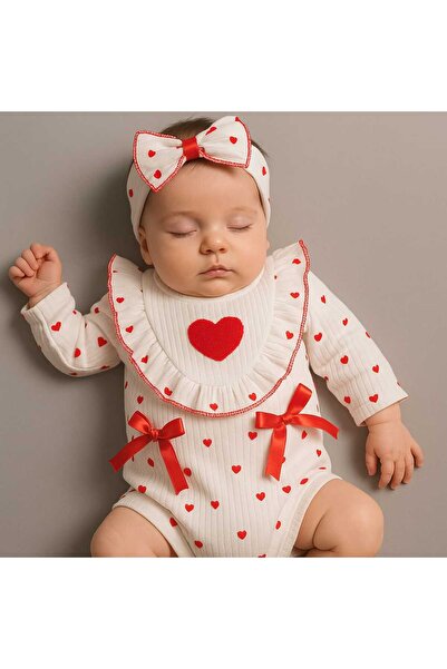 Renata's بدلة رومبر من قطعتين للفتيات الصغيرات بنمط قلب أحمر من القطن المغزول...