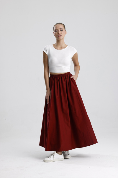 Gülmude Χιτζάμπ Φούστα Μακριά Διπλή Τσέπη Ποπλίνα Ύφασμα Ελαστική Μέση Δεν Δε...