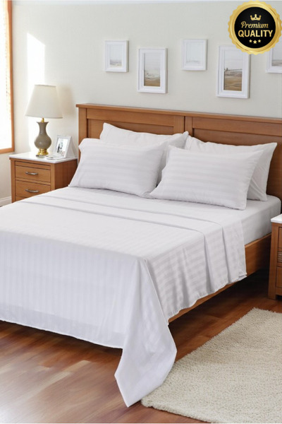 VESSİNOHOME Set de lenjerie de pat cu dungi din satin 100% bumbac cu cearșaf ...